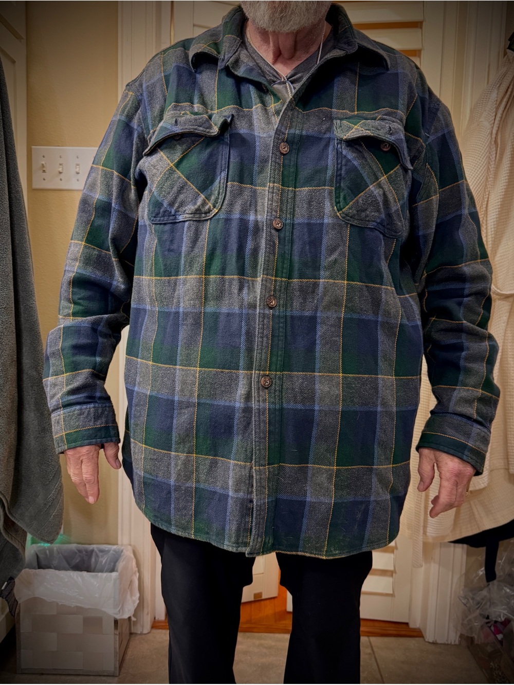 Men's Green & Navy Plaid Flannel Jacket shirt